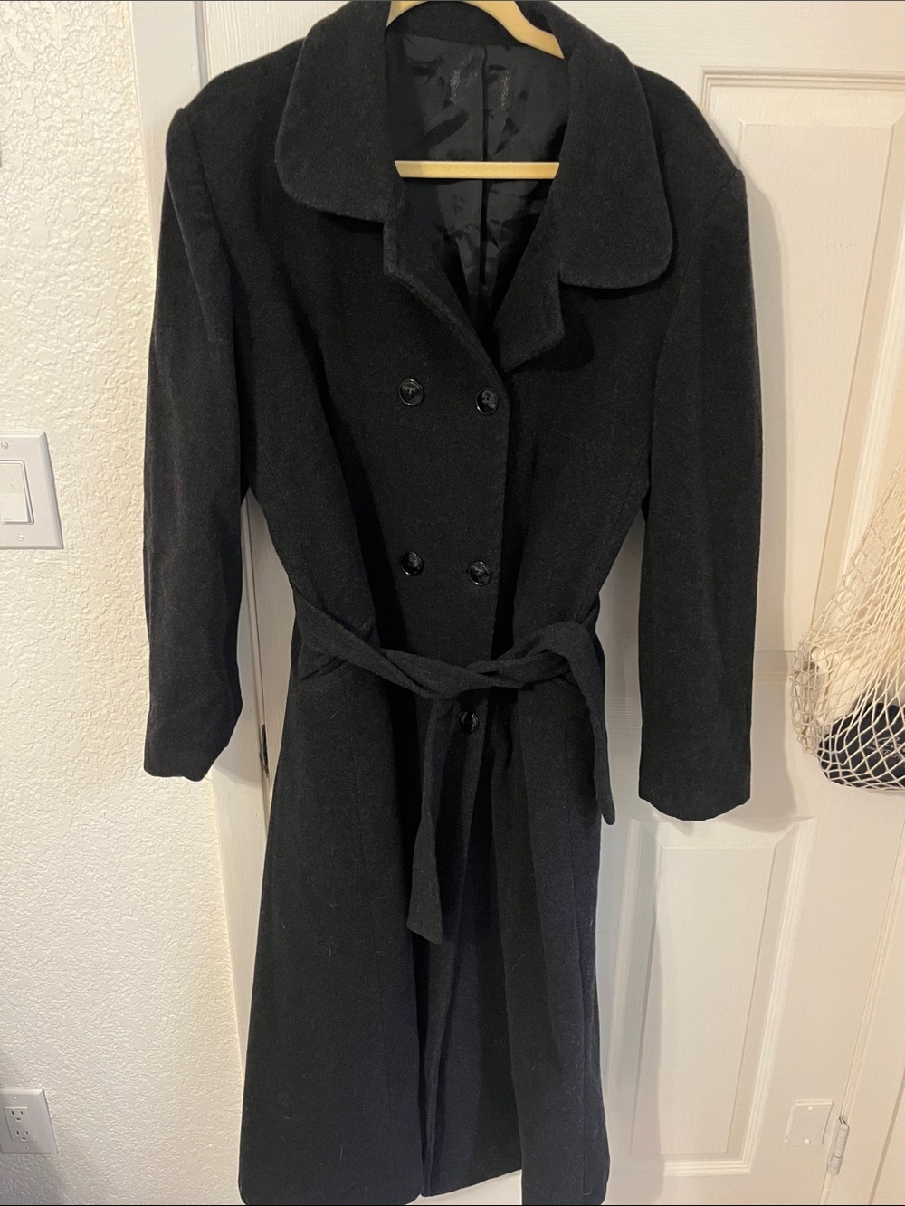 Classic Black Wool Trench Coat with Belt